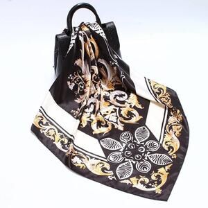 2/$30 NEW Black Antique Gold Baroque Printed Silky Fashion Scarf